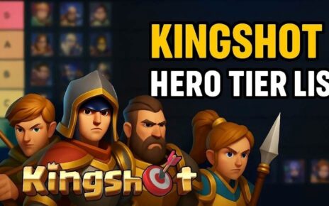 Kingshot hero tier list ranking chart showing S-tier through C-tier characters for PVE content