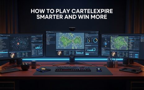 Professional gaming setup showing CartelEmpire strategy guide and winning tips title.